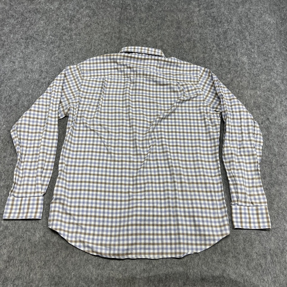 David Donahue Shirt Mens L Blue Beige Check Long Sleeve Button Cotton Office - Picture 2 of 16